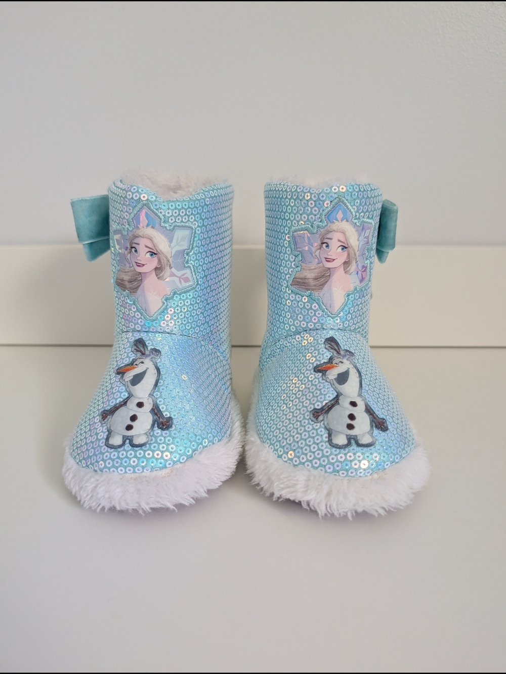 Disney FROZEN Kids Toddler Blue Sequin Slippers Size 7/8